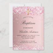 Invitation Baptême fille confetti rose rousse (Devant)