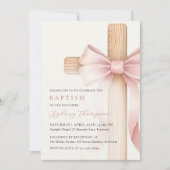 Invitation Baptême Fille Croix Arc Rose Bébé (Devant)