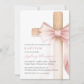 Invitation Baptême Fille Croix Arc Rose Bébé (Devant)