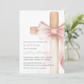 Invitation Baptême Fille Croix Arc Rose Bébé (Debout devant)