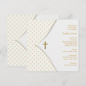 Invitation Baptême Fille Croix Or Rose (Devant / Derrière)