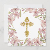 Invitation Baptême Fille De La Couronne D'Or Et De Rose Flora (Dos)