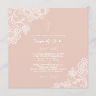 Invitation Baptême Fille Dentelle rose