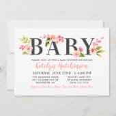 Invitation Baptême Fille Fleur Rose Élégant Aquarelle (Devant)