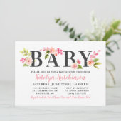 Invitation Baptême Fille Fleur Rose Élégant Aquarelle (Debout devant)