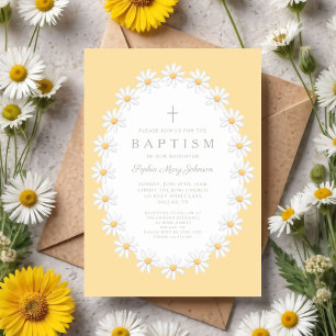 Invitation Baptême Fille Fleurs Élégantes de Marguerites