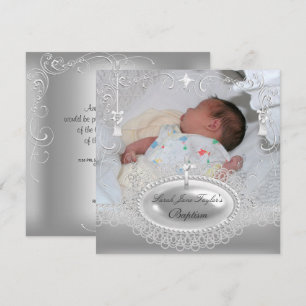 Invitation Baptême Fille Garçon Christening Perle Argent