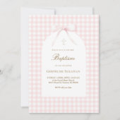 Invitation baptême fille gingham rose blanc (Devant)