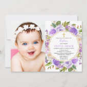 Invitation Baptême fille lavande violette florale lilas (Devant)