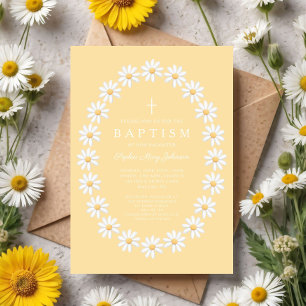 Invitation Baptême Fille Marguerites Florales Modernes