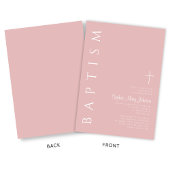 Invitation Baptême Fille Moderne Élégante Rose Pâle Croix