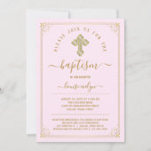 Invitation Baptême Fille Or Rose Classique (Devant)