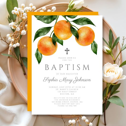 Invitation Baptême Fille Oranges Élégant