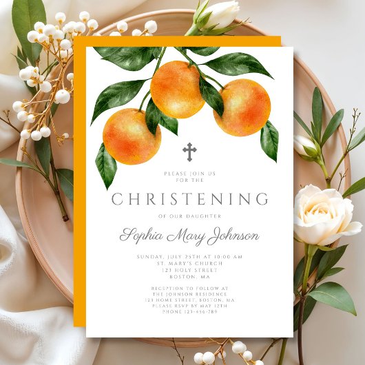 Invitation Baptême Fille Oranges Élégantes