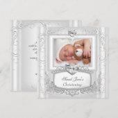 Invitation Baptême Fille ou Garçon Christening Croix Blanc (Devant / Derrière)