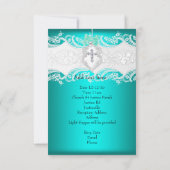 Invitation Baptême Fille ou Garçon Jade Bleu Vert Blanc Dente (Dos)