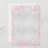 Invitation Baptême fille rose argent parties scintillant flor (Dos)