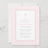 Invitation Baptême fille rose gingham (Devant)
