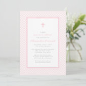Invitation Baptême fille rose gingham (Debout devant)