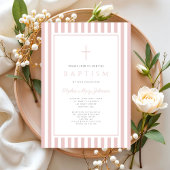 Invitation Baptême Fille Rose Pâle Élégant
