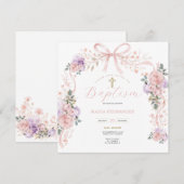 Invitation Baptême fille rose violet (Devant / Derrière)