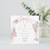 Invitation Baptême fille rose violet (Debout devant)
