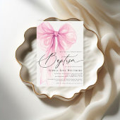 Invitation Baptême Fille Ruban Rose Coquette