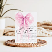 Invitation Baptême Fille Ruban Rose Coquette