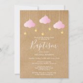 Invitation Baptême Fille Rustique Célébration Étoiles Scintil (Devant)