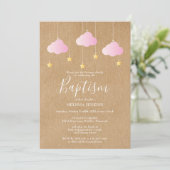 Invitation Baptême Fille Rustique Célébration Étoiles Scintil (Debout devant)