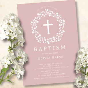 Invitation Baptême Filles Florales Blush