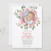 Invitation Baptême Filles Photo Roses Roses Roses Roses Roses (Devant)