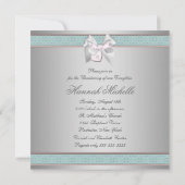 Invitation Baptême Filles Rose Sarcelle Argentée (Dos)