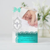 Invitation Baptême fillette ou garçon Jade Turquoise blanc de (Debout devant)