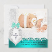 Invitation Baptême fillette ou garçon Jade Turquoise blanc de (Devant)