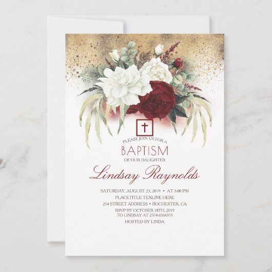 Invitation Baptême flamboyant rouge et blanc (Devant)