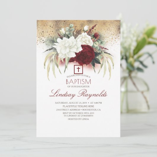 Invitation Baptême flamboyant rouge et blanc (Debout devant)