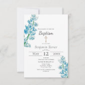 Invitation Baptême Fleur Bleue (Devant)
