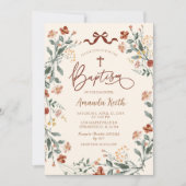 Invitation Baptême Fleur de Bohème Coquette (Devant)