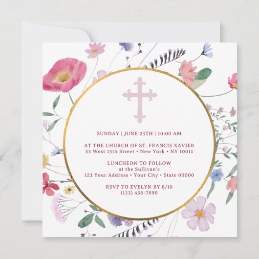 Invitation Baptême fleur sauvage (Dos)