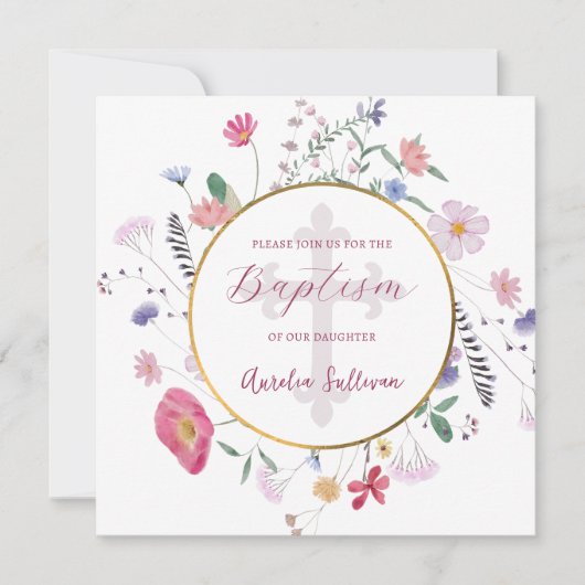 Invitation Baptême fleur sauvage (Devant)