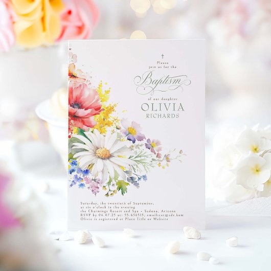 Invitation Baptême fleur sauvage