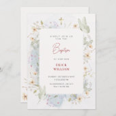 Invitation Baptême fleur sauvage blanc gris (Devant / Derrière)