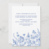Invitation Baptême Fleur sauvage bleu français (Dos)