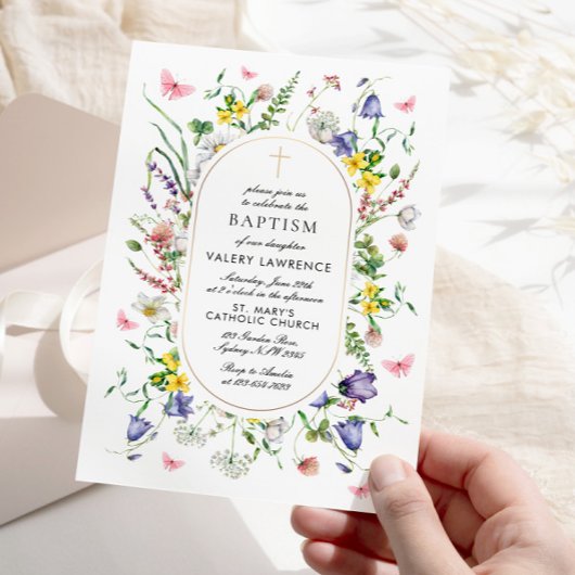 Invitation Baptême fleur sauvage Boho Chic