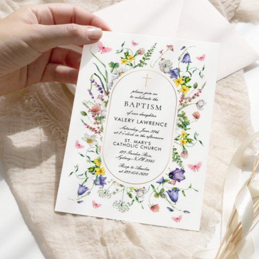 Invitation Baptême fleur sauvage Boho Chic