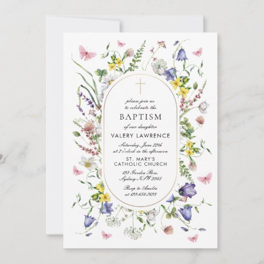Invitation Baptême fleur sauvage Boho Chic (Devant)