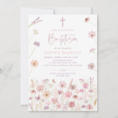Invitation Baptême Fleur sauvage de Boho Rose Dusty (Devant)