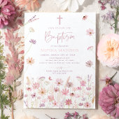 Invitation Baptême Fleur sauvage de Boho Rose Dusty