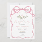 Invitation Baptême Fleur sauvage de la croix de la cou rose (Devant)